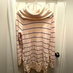 Striped sweater dress with dramatic cowl neck, pockets! Size S
